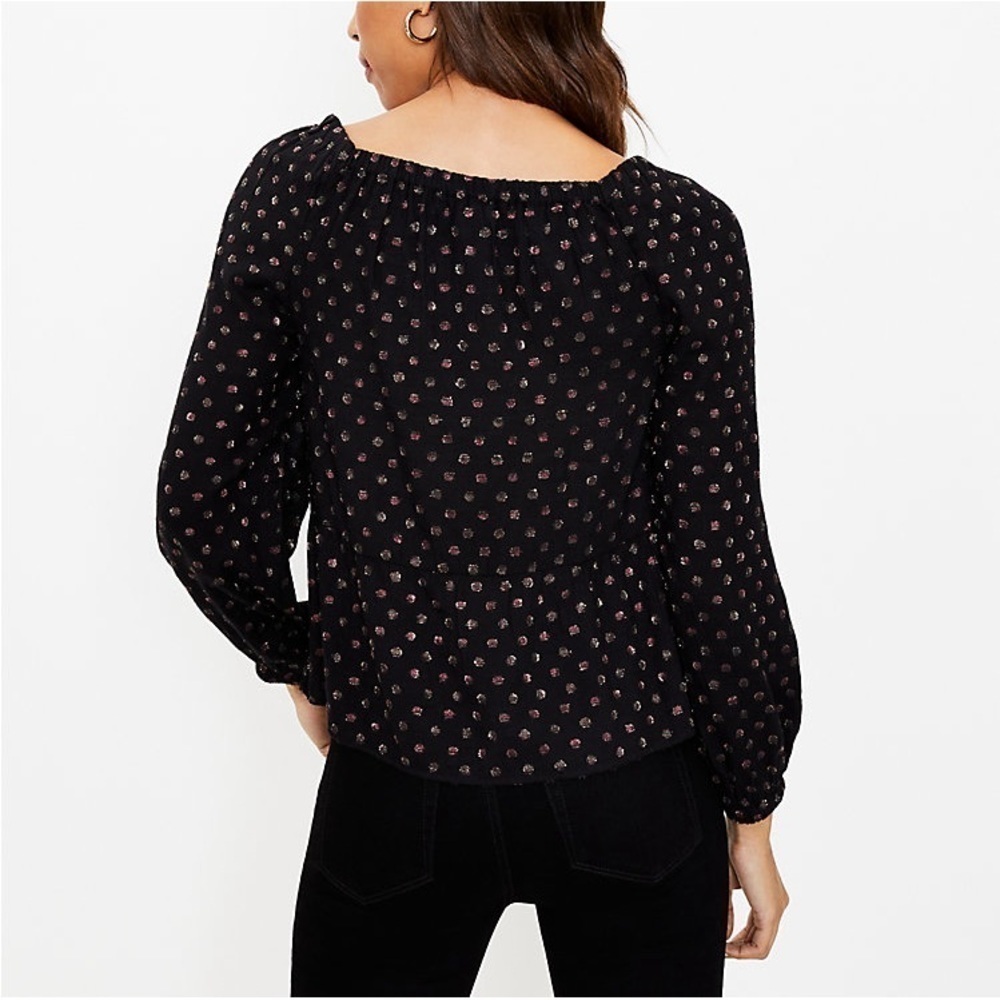 Loft NWT Shimmer Dot Square Neck Peplum Blouse Large Petite - Picture 3 of 7
